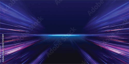 Bild auf Leinwand Abstract glowing light trails and speed lines on dark blue background