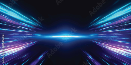 Fotografie Abstract technology background with cyan and purple light trails, abstract