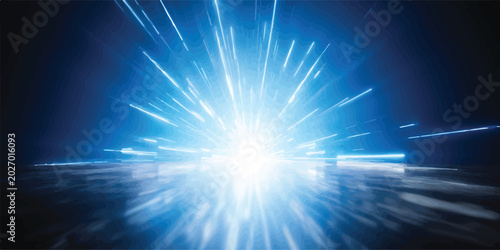 Cuadro en lienzo Bright blue light burst effect with trails and motion blur abstract background