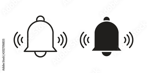 Bell ring icon with editable stroke and solid design vectors