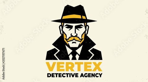 Canvastavla Detective Agency Logo: Man in Hat and Trench Coat, Vintage Style