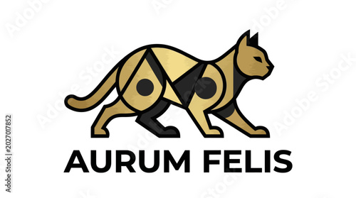 Photography Golden Feline Logo - Aurum Felis Abstract Cat Silhouette