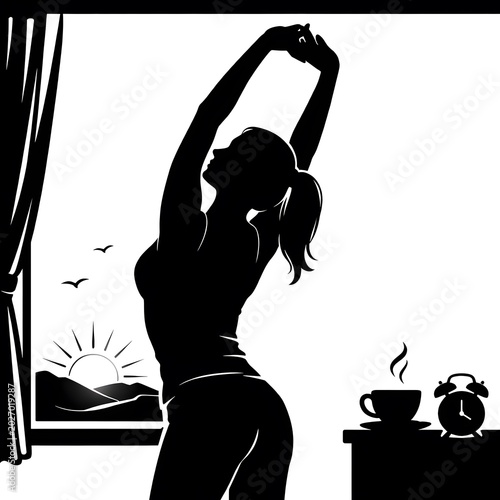 Silhouette of a Woman Enjoying Coffee and Tea in Elegant Fashion Style