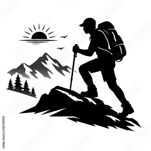Silhouette of a skier skiing in snowy mountains vector illustration