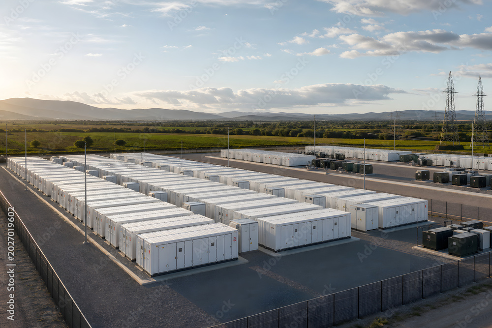 Fototapeta premium Aerial view of utility scale battery storage facility