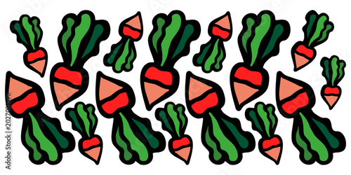 
Banner with the image of colored beet root vegetables with tops on a white isolated background