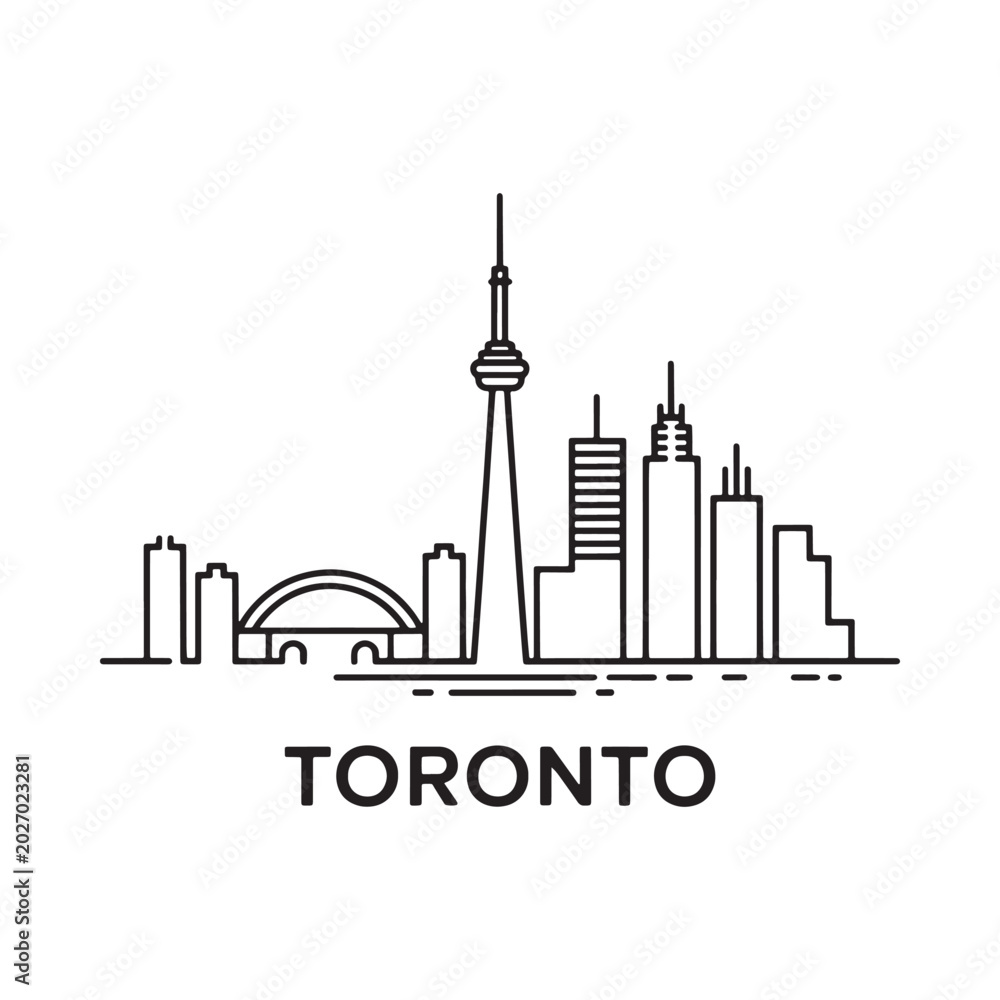Naklejka premium Toronto skyline linear drawing with city name