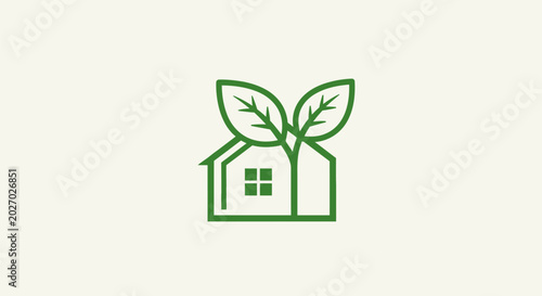 Canvas Print Green house with leafy growth sprouting from roof top view