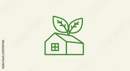 Foto A green house with a leafy roof is illustrated outdoors.