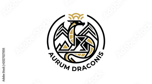 Foto Dragon Crest Logo with Crown and Mountains: Aurum Draconis Emblem