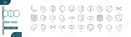 Tableau sur toile Moon Phases Icon Set with Lunar Cycle, Eclipse, Orbit, Calendar, and Astronomy U
