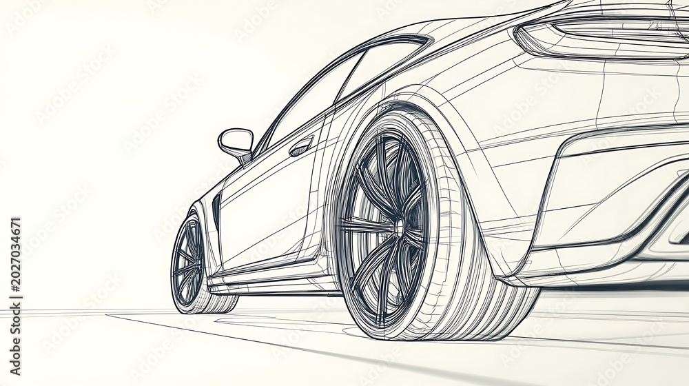 Fototapeta premium Minimalist car outline sketch simple high resolution picture