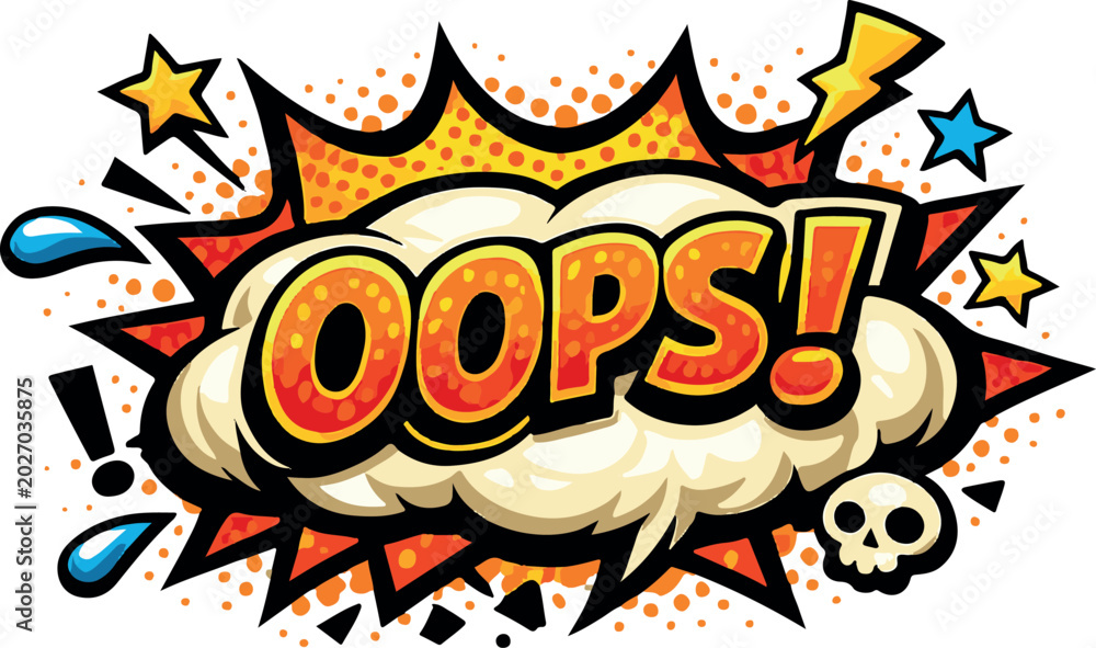 Fototapeta premium Oops Comic Speech Bubble Pop Art Vector Illustration with Cartoon Explosion Cloud Retro Comic Book Style Background Design