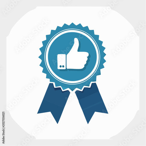 Blue Ribbon with Thumbs Up Icon