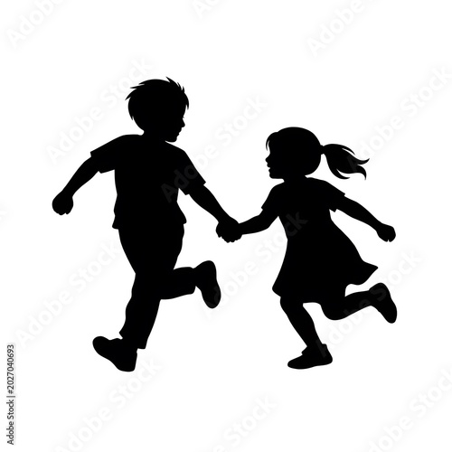 Silhouettes of children jumping and playing together vector illustration