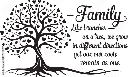 Foto Family forever tree silhouette with roots typography vintage vector design