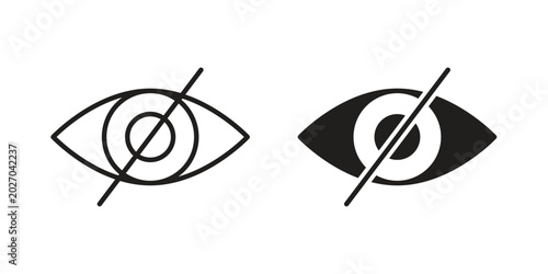 Eye crossed icon with editable stroke and solid design vectors