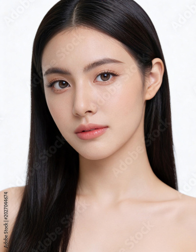 a beautiful influencer asian woman on white background