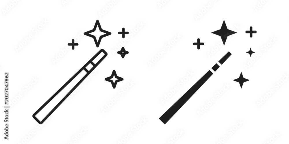 Obraz premium Magic wand icon with editable stroke and solid design vectors