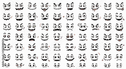 Halloween Spooky Expression Icons Pack with Isolated Funny Eyes, Mouths, Brows, Smiles, Reaction Faces and Playful Cartoon Emotion Design Elements