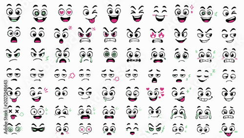 Gamer Streamer Reaction Icons Pack with Isolated Funny Eyes, Mouths, Brows, Smiles, Reaction Faces and Playful Cartoon Emotion Design Elements