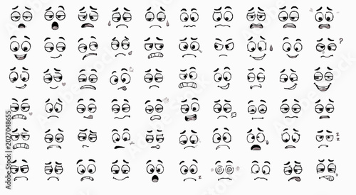 Office Mood Expression Icons Pack with Isolated Funny Eyes, Mouths, Brows, Smiles, Reaction Faces and Playful Cartoon Emotion Design Elements