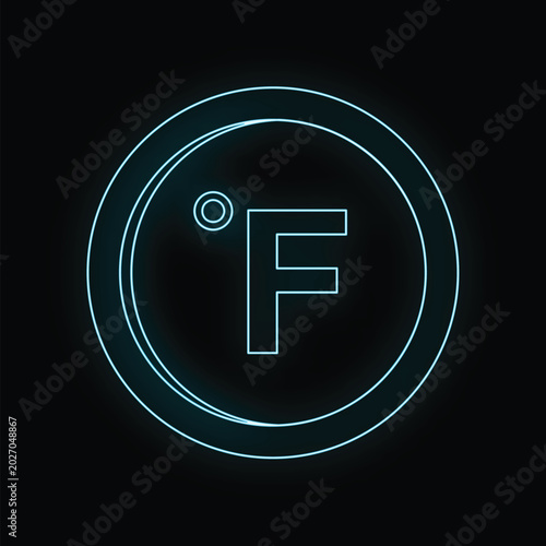 Tableau sur toile Glowing blue fahrenheit symbol representing temperature and weather conditions