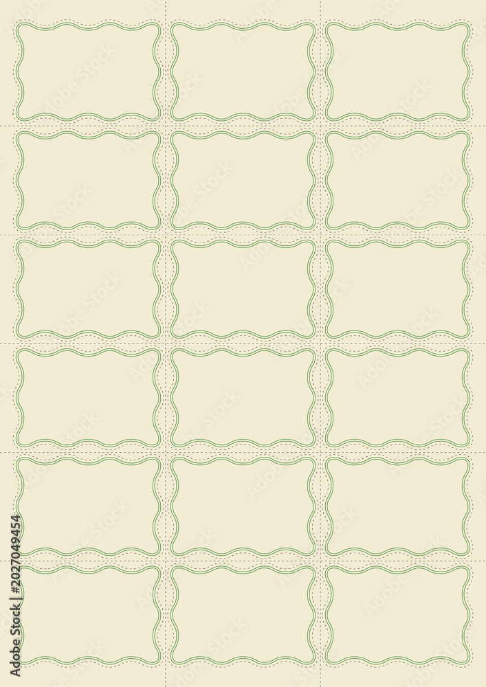 Fototapeta premium Olive green border place cards template sheet on ivory background.