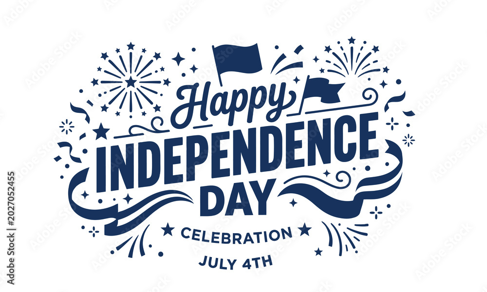 Obraz premium Festive independence day 4th july typography with fireworks and american flag illustration for patriotic celebrations