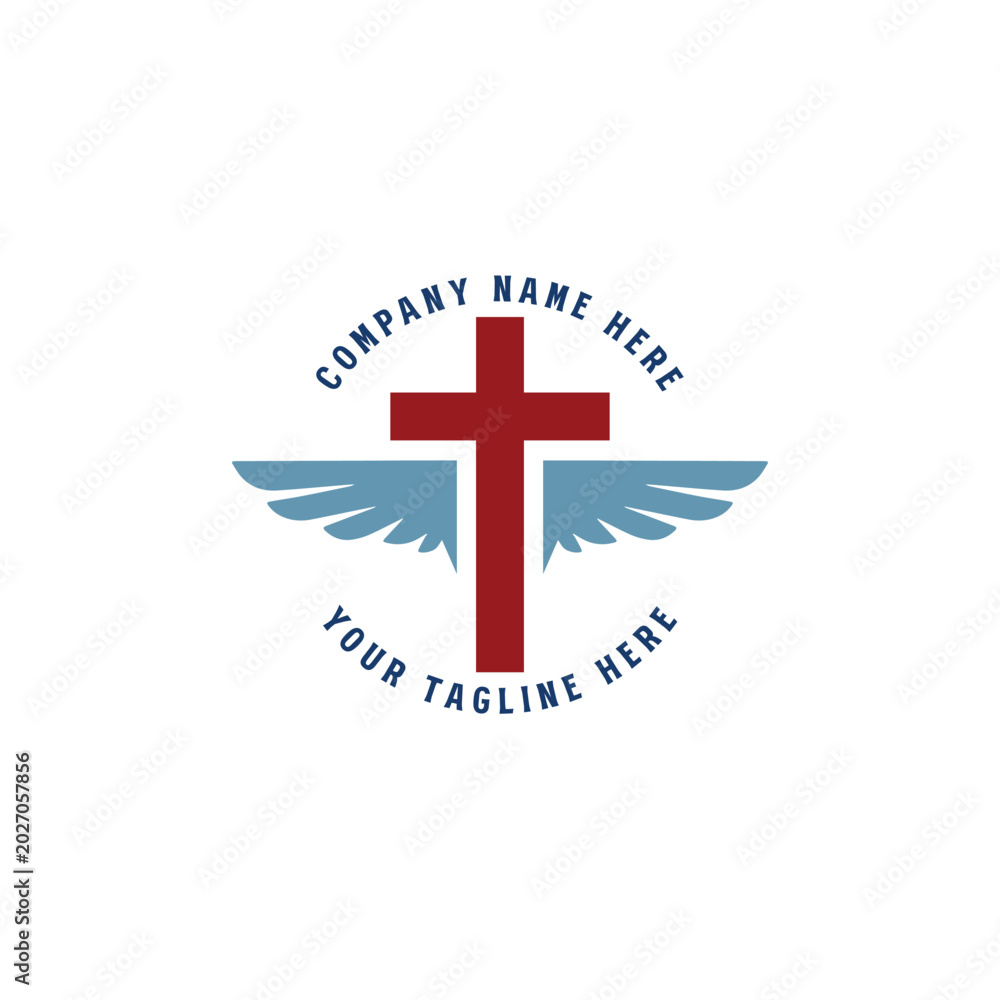 Obraz premium Vintage Christian Cross With Angel Wings Logo Vector Illustration