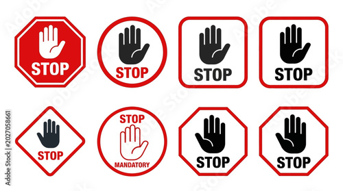 Foto Stop signs with hand gestures.
