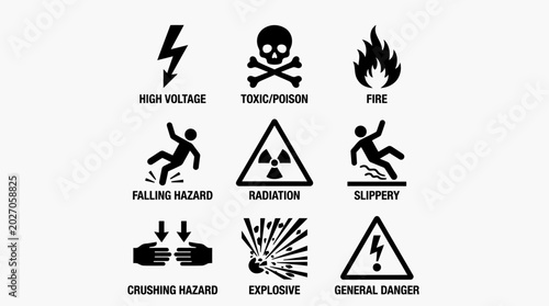 Konstfotografi Warning signs and hazard symbols icons.