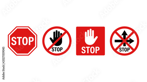 Cuadro en lienzo Different stop signs on white background.