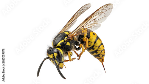 Foto Wasp in flight isolated on transparent background yellow and black striped insec