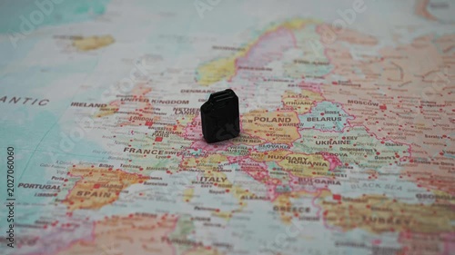 Fuel canister on Europe map crisis concept.