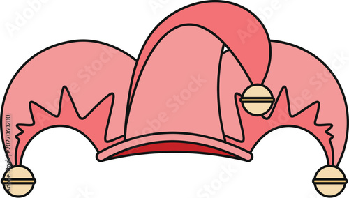 Tableau sur toile Jester hat with three points and bells on a white background