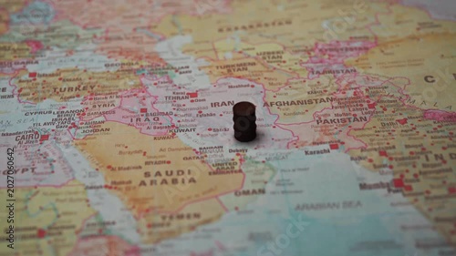 Oil on Iran map resource wealth concept.