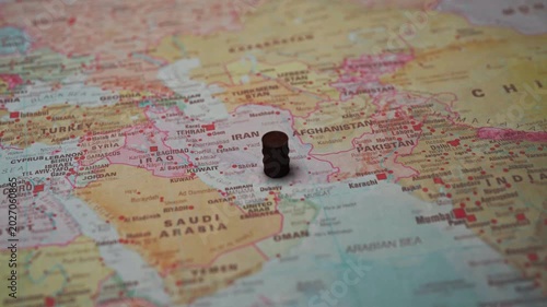 Oil on Iran map resource wealth concept.