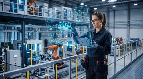 A technician oversees advanced automation in a modern manufacturing facility.