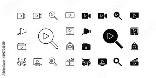 Slika na platnu Video camera recording playback search media vector icon isolated on white