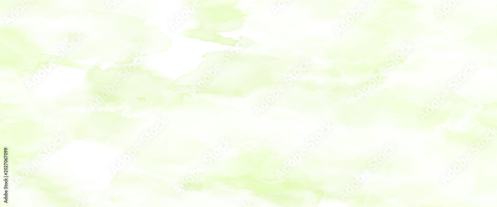 Obraz premium Pastel green watercolor effect background. Soft greenish blurred paint splashes wallpaper for birthday or wedding design. Light watercolour gradient texture. Vector organic marble backdrop