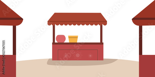 Red food cart with awning isolated on transparent background