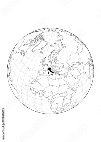 Φωτογραφία Italy Highlighted Orthographic Globe Map 1Bit Monochrome Vector Background A4 Pr