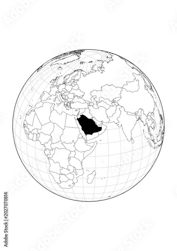 Tableau sur toile Saudi Arabia Highlighted Orthographic Globe Map 1Bit Monochrome Vector Backgroun