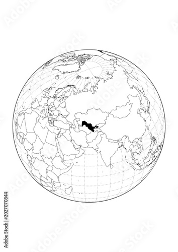 Quadro em tela Uzbekistan Highlighted Orthographic Globe Map 1Bit Monochrome Vector Background