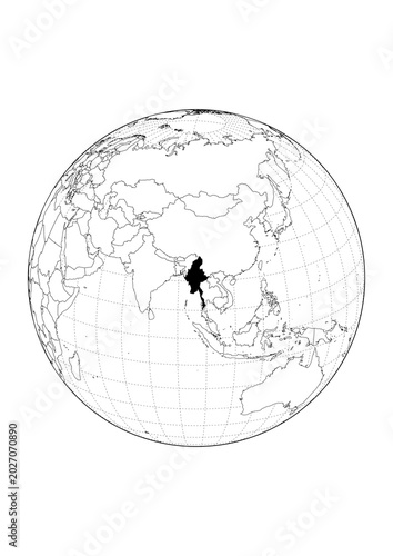 Φωτογραφία Myanmar Highlighted Orthographic Globe Map 1Bit Monochrome Vector Background A4