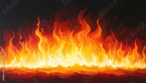 Illustrazione Astratta Vibrante di Fiamme Danzanti in Colori Caldi su Sfondo Scuro