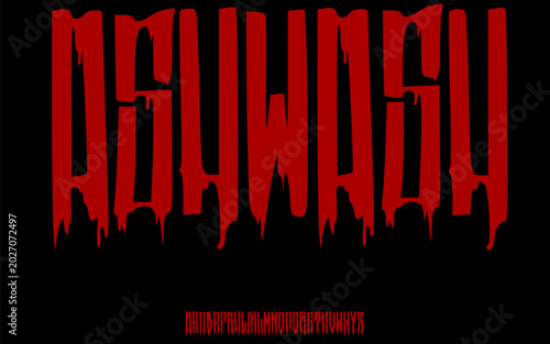 Canvastavla Ashwash Horror Drip Font Alphabet – Tall Melting Display Typeface with Bloody Da