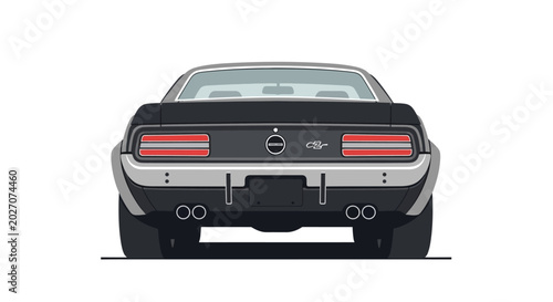 Rear view of a classic American muscle car in a flat design style.