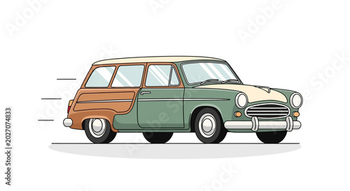 Fotografie Vintage station wagon driving fast